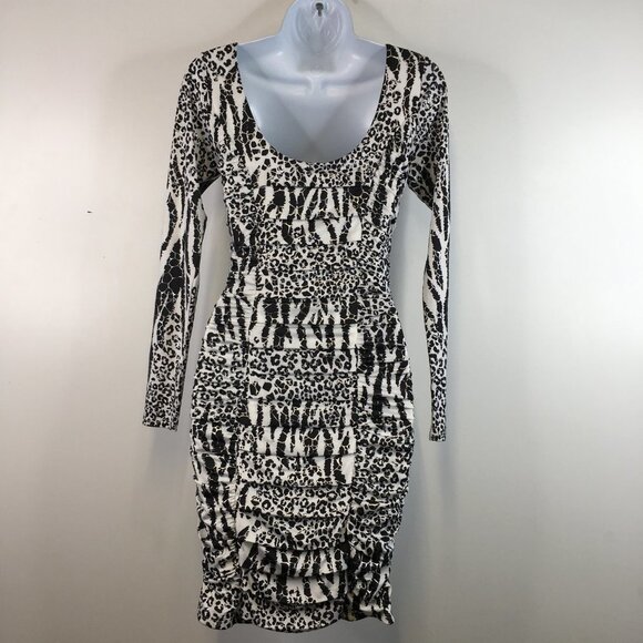 NWT Arden B Long Sleeve Pleated Cheetah Black and White Dress Size S - Picture 9 of 16